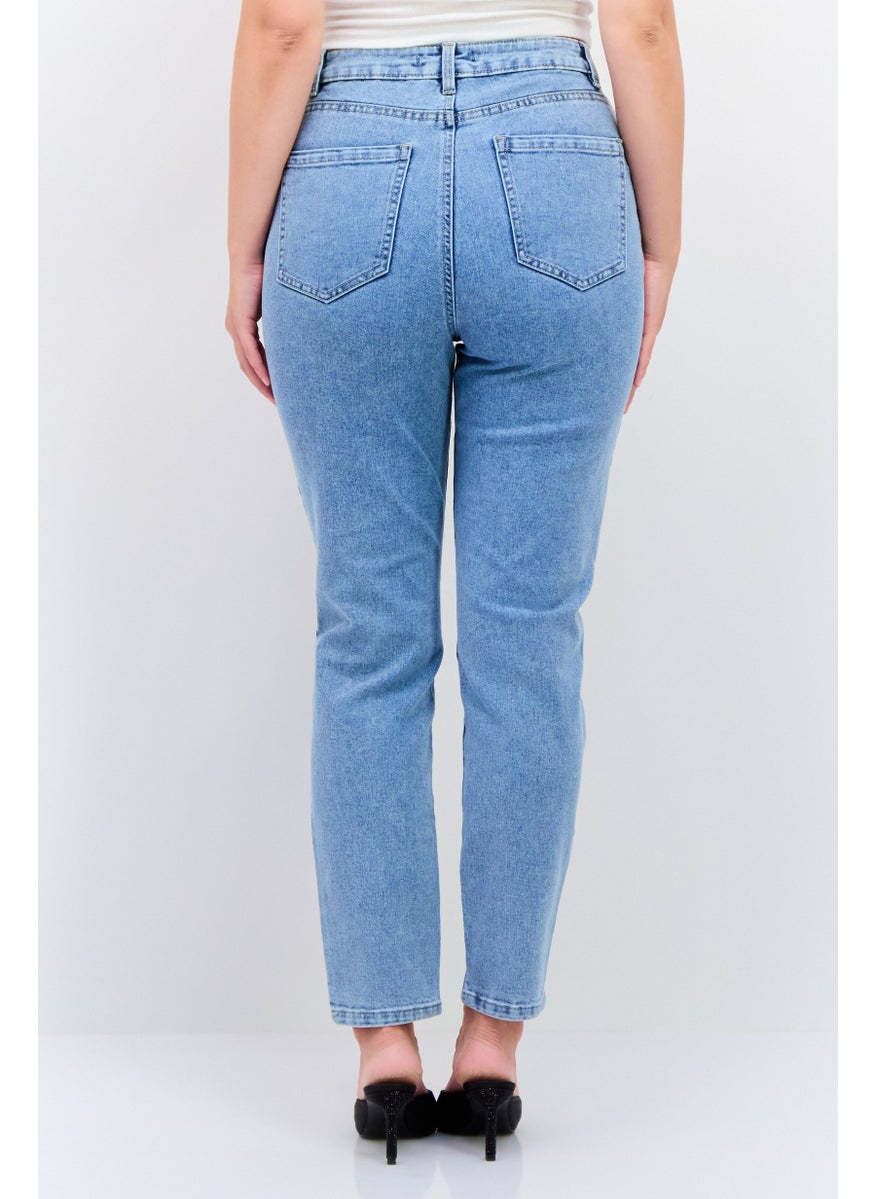 Black Tape - Women Slim Fit Washed Stretchable  Mom Jeans, Light Sky Blue - Image 1