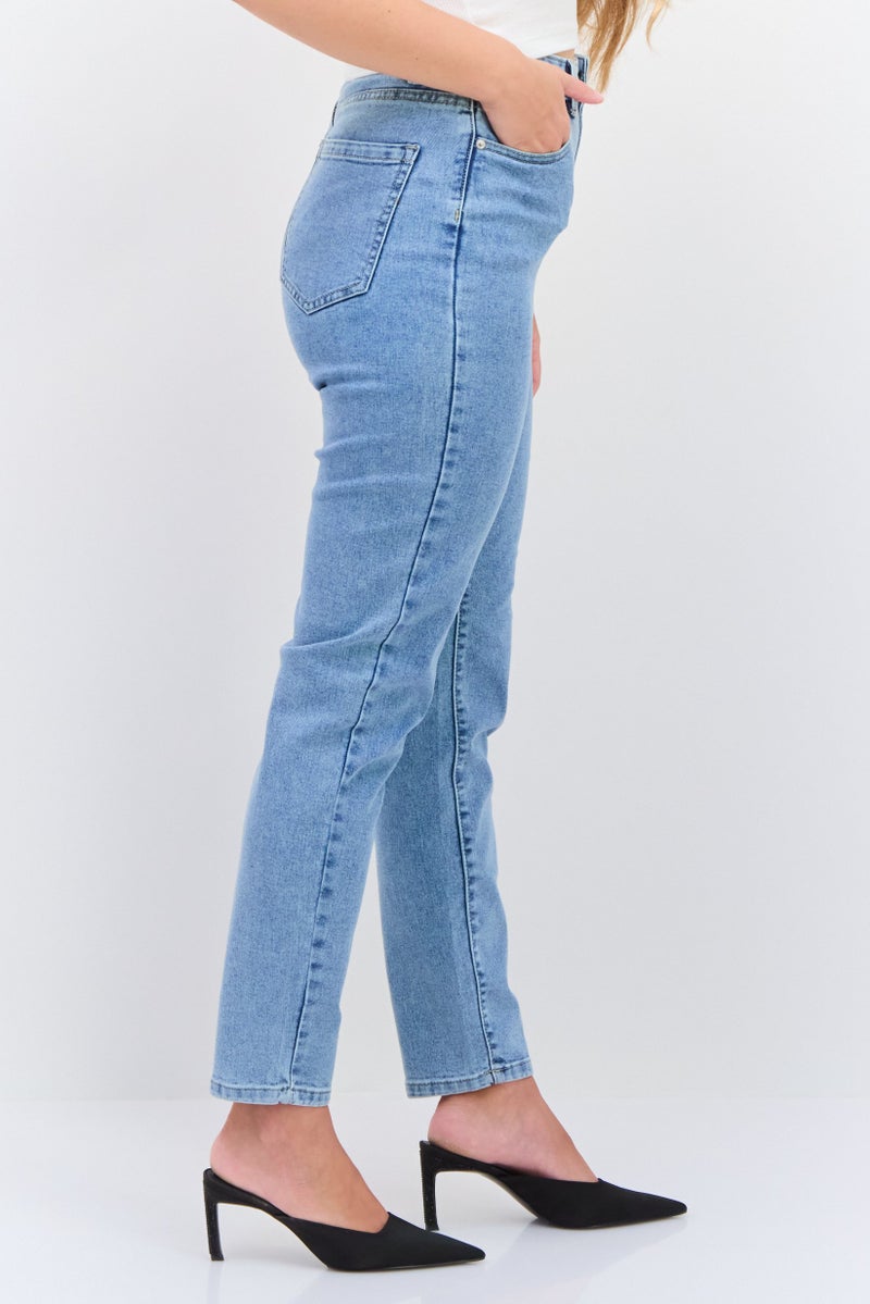Black Tape Women Slim Fit Washed Stretchable  Mom Jeans, Light Sky Blue - Image 4