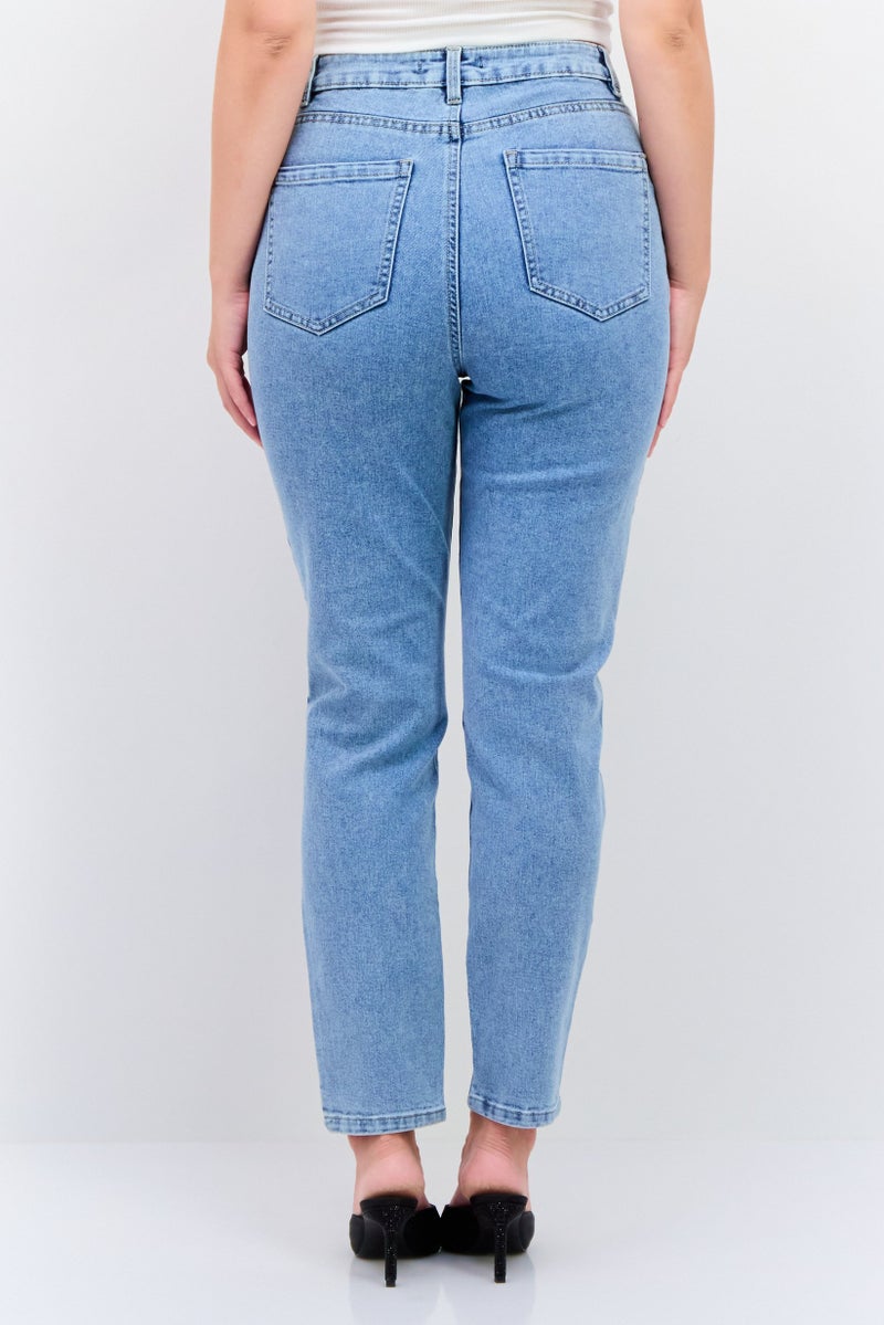 Black Tape Women Slim Fit Washed Stretchable  Mom Jeans, Light Sky Blue - Image 2