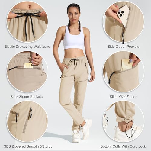 MOCOLY Women's Cargo Hiking Pants Drawstring Waist Quick Dry Lightweight Outdoor Water Resistant Long Pants UPF 50+ Khaik XXL - Image 4