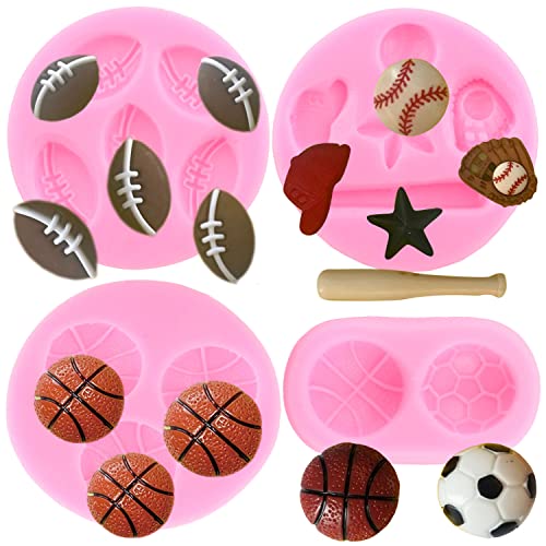 Mujiang Ball Silicone Molds Football Baseball Basketball Rugby Fondant Mold For Cake Decorating Chocolate Candy Clay Set Of 4 - Image 1