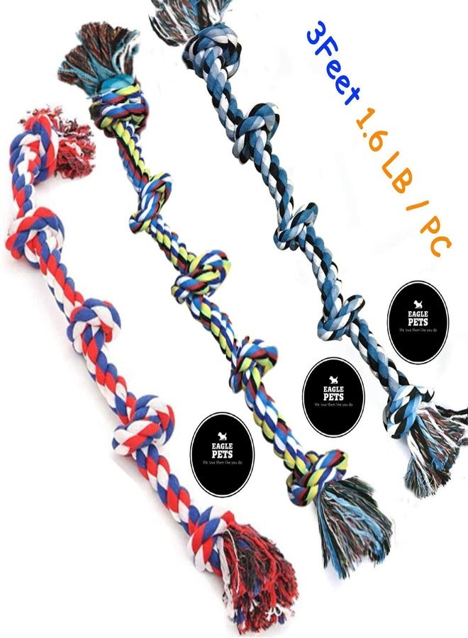 Eagle Pets Pack of 3 Large Dog Rope Tug of War Toys 5 Knot Durable Chew Toy Pack of 3 for Aggressive Chewers (Color May Vary) - Image 1