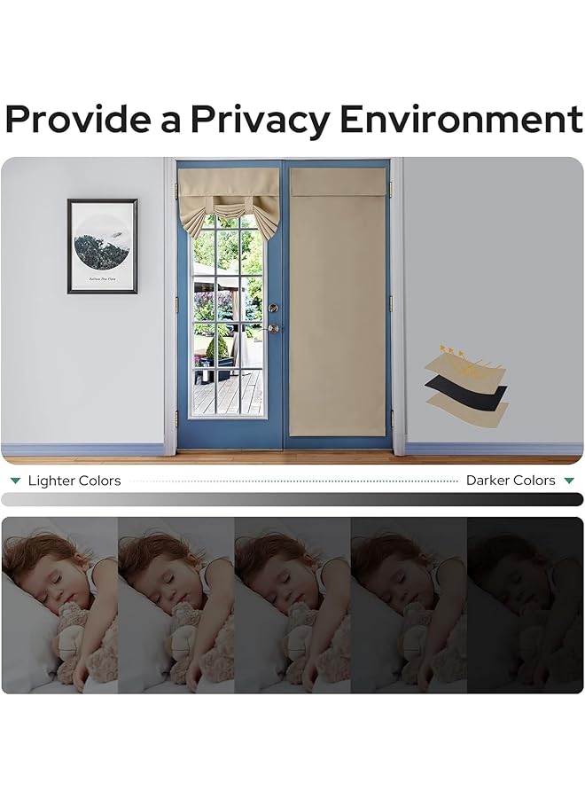 erorex Light Blocking Door Curtain Non Punching Self Adhesive Velcro Curtains French Door Privacy Curtains Stylish Thermal Insulated Tie Up Shades For Bedroom Beige 26 Inch W*80 Inch L - Image 5