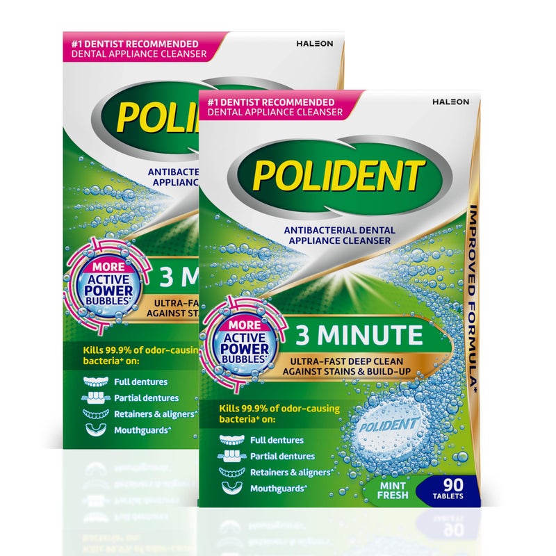 Polident 3 Minute Antibacterial Dental Appliance Cleanser Tablets, Retainer Cleaner Tablets, 90 Count (2 Pack) - Image 1