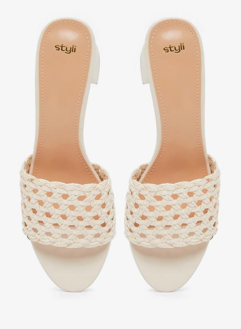 Styli Women Beige Woven Low Heel Mules - Image 4
