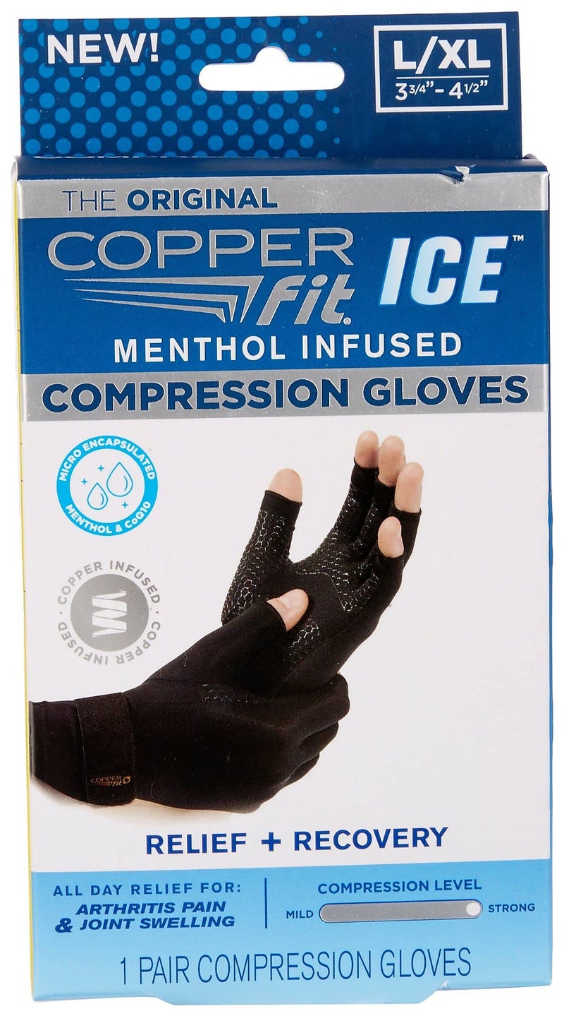Copper Fit ICE Compression Gloves Infused with Menthol, Black, Large/X-Large - Image 1
