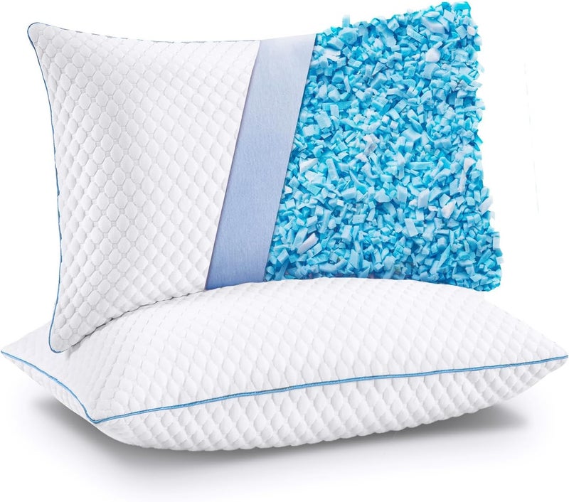 VVZ Cooling Bed Pillows King Size Set of 2, Shredded Memory Foam Pillows for Side Back Stomach Sleepers, Luxury Cool Gel Adjustable Firm Bed Pillows for Sleeping 2 Pack King Size 20 x 36 Inches - Image 1
