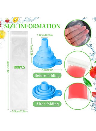 100 Pcs Disposable Ice Pop Mold Bags, ice cream mold, Ice Candy Bags with Zip Seals, popsicle mold bags, For Healthy Snacks,Yogurt Sticks,Juice and Fruit Smoothies Comes With A Funnel color is random - view 2