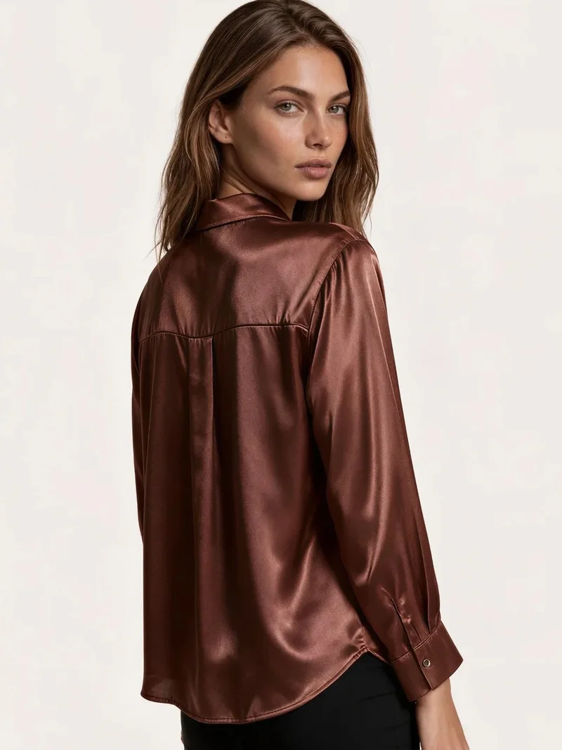 Jennyfer Walnut Brown Women's Solid Woven Shirt-Collar T-Shirt for Women | Best Price UAE