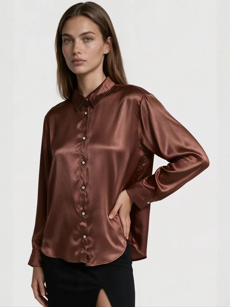 جينيفر Women's Solid Woven Shirt-Collar T-Shirt