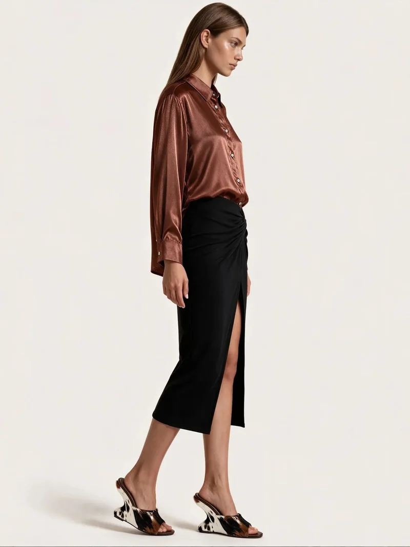 جينيفر Women's Solid Woven Shirt-Collar T-Shirt