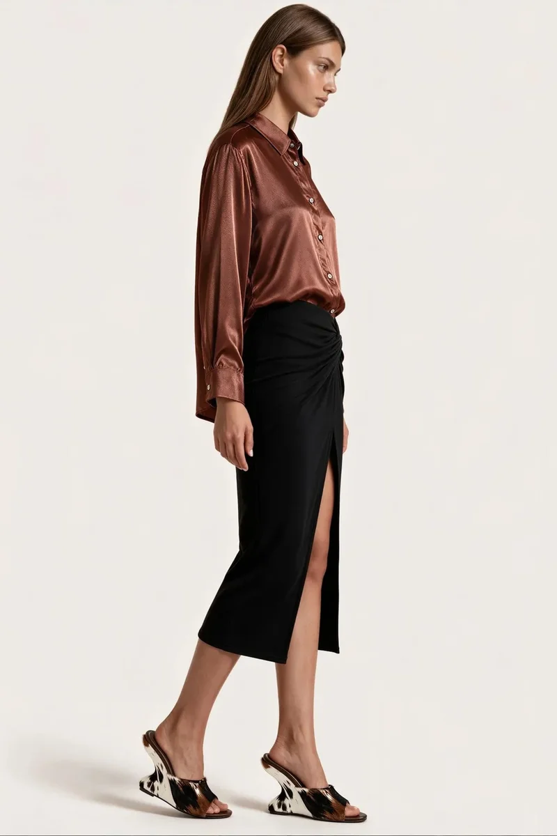 جينيفر Women's Solid Woven Shirt-Collar T-Shirt
