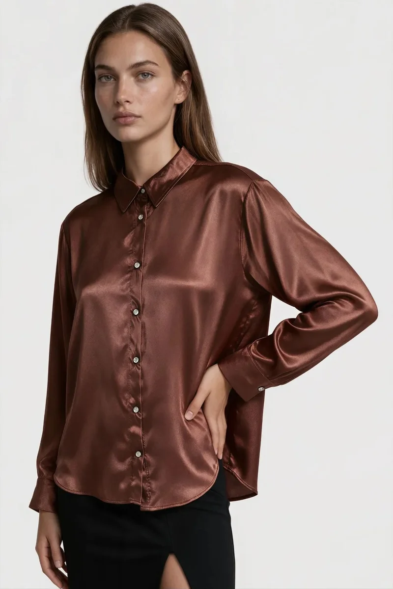 جينيفر Women's Solid Woven Shirt-Collar T-Shirt