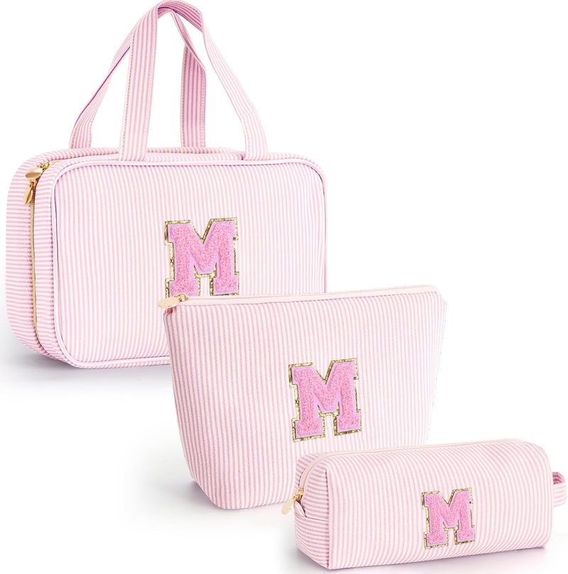 Fystdtote Christmas Gifts for Grandkids Stocking Stuffers for Teen Girls Mom Gifts Initial Toiletry Makeup Bag Birthday Gift Travel Cosmetic Bags Travel Essentials - Pink,M - Image 1