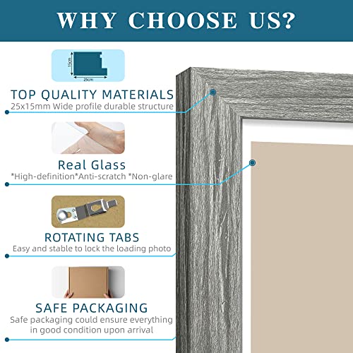 Hongkee 8x10 Picture Frame Set of 4, Made of Real Glass and Grey Wooden Frame, 8 by 10 Photo for Wall or Tabletop - Display Picture 5x7 with Mat or 8x10 Without Mat - Image 5