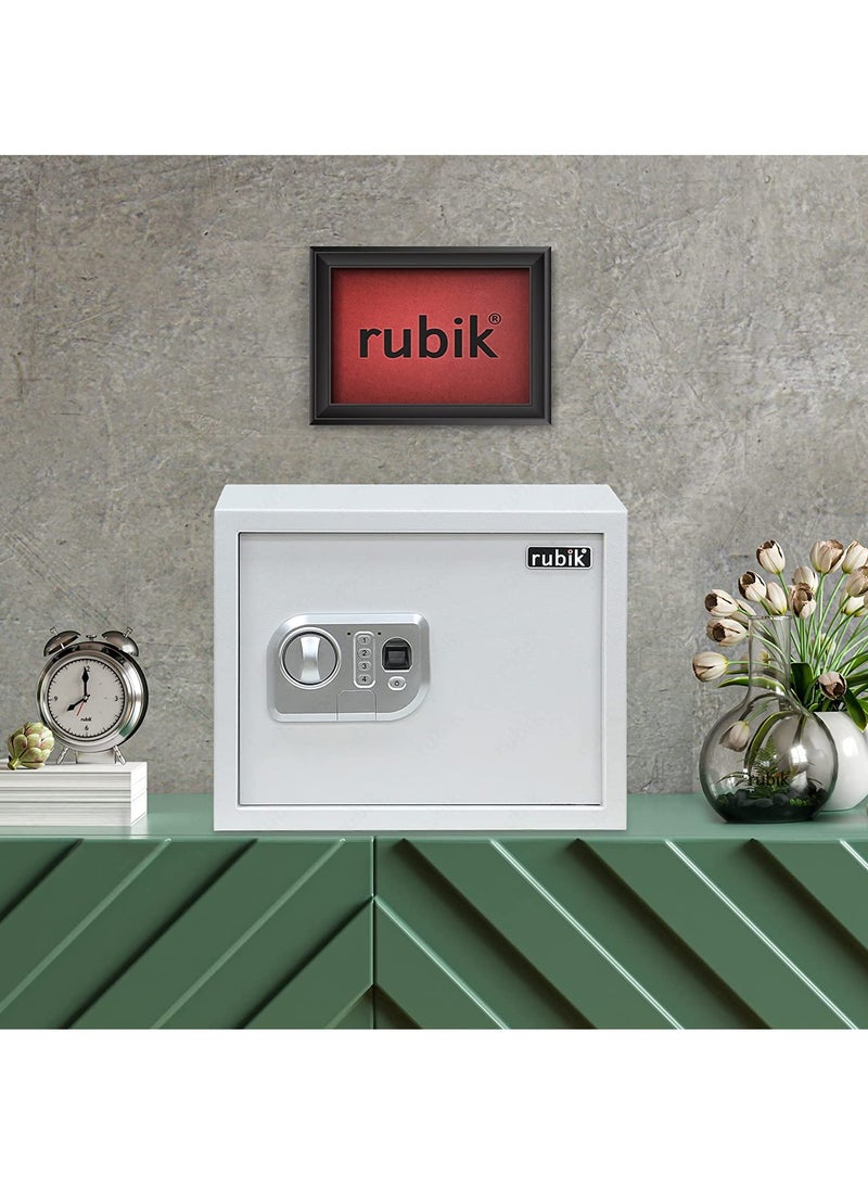 Rubik Large Safe Box Biometric Fingerprint, Digital Keypad and Key Lock, A4 Document Size Safety Locker for Home Office RBFPN30 (8kg, 30x38x30cm) White - Image 4