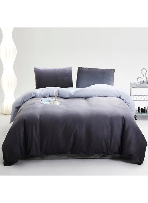 KAREVER Gray White Gradient Comforter Set Full Gray Velvet Bedding Comforter Modern Plain White and Deep Gray Gradient Soft Quilt Farmhouse Flannel Comforter Warm Full Bed Comforter