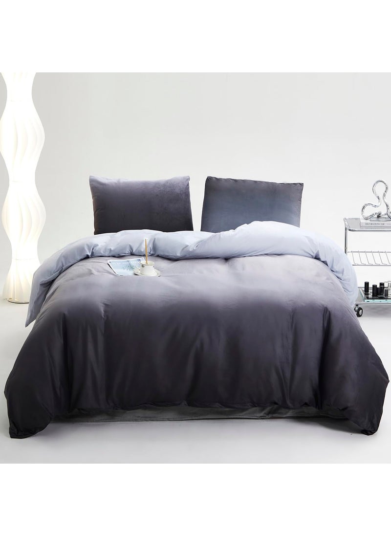 KAREVER KAREVER Gray White Gradient Comforter Set Full Gray Velvet Bedding Comforter Modern Plain White and Deep Gray Gradient Soft Quilt Farmhouse Flannel Comforter Warm Full Bed Comforter  - Image 1