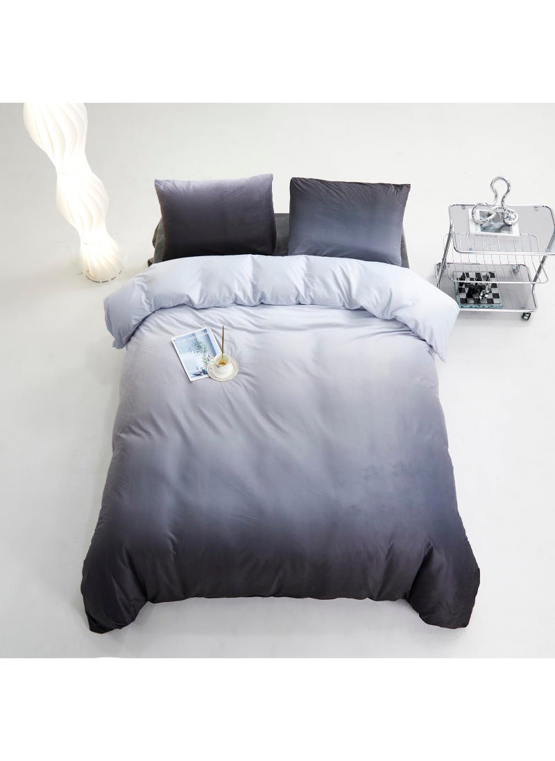 KAREVER KAREVER Gray White Gradient Comforter Set Full Gray Velvet Bedding Comforter Modern Plain White and Deep Gray Gradient Soft Quilt Farmhouse Flannel Comforter Warm Full Bed Comforter  - Image 3