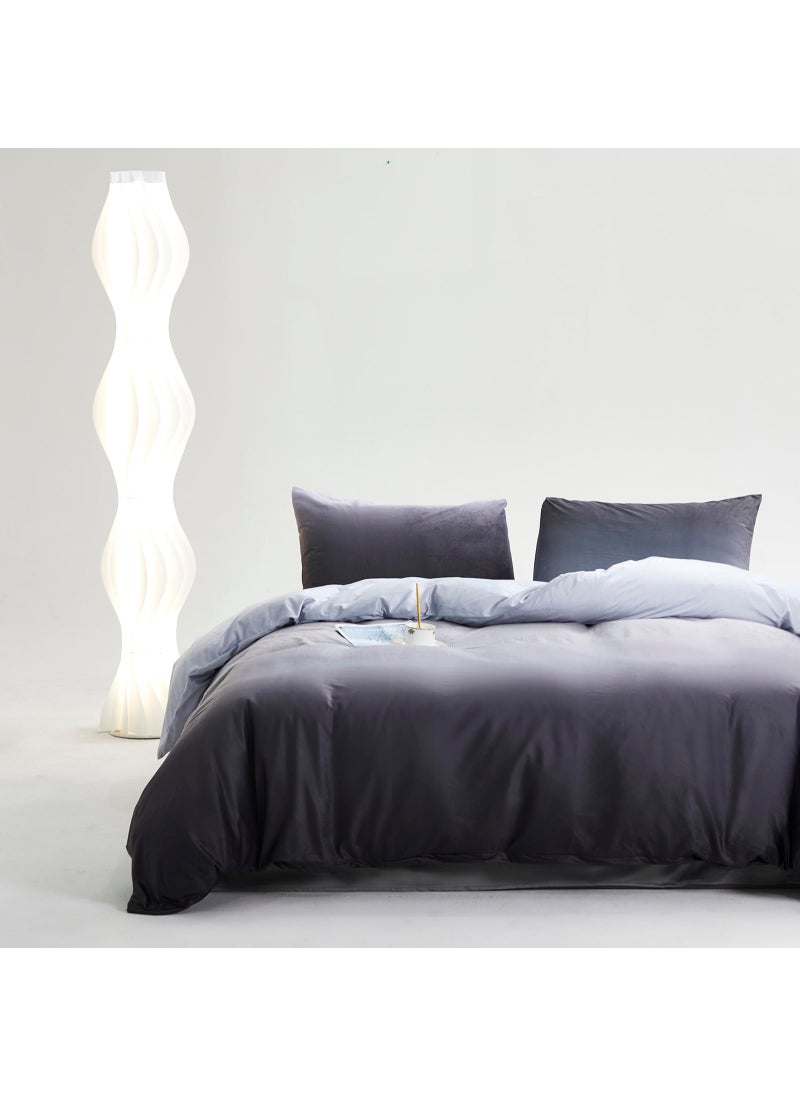 KAREVER KAREVER Gray White Gradient Comforter Set Full Gray Velvet Bedding Comforter Modern Plain White and Deep Gray Gradient Soft Quilt Farmhouse Flannel Comforter Warm Full Bed Comforter  - Image 2