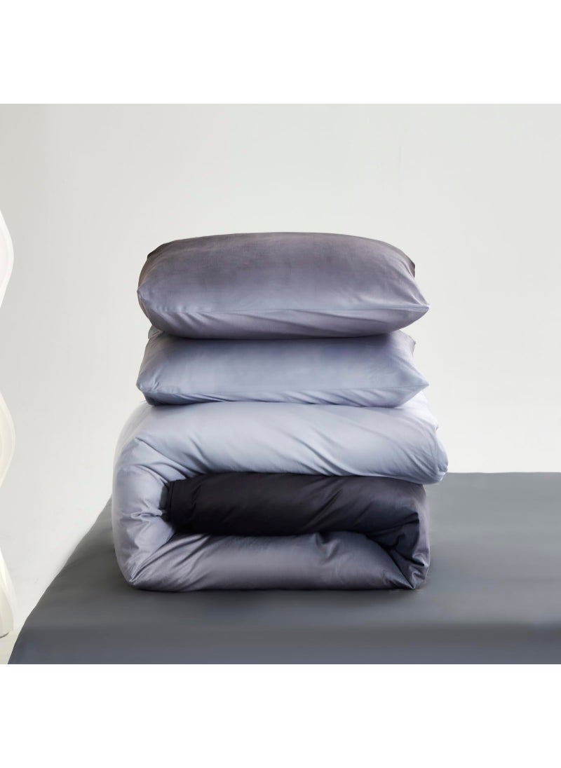 KAREVER KAREVER Gray White Gradient Comforter Set Full Gray Velvet Bedding Comforter Modern Plain White and Deep Gray Gradient Soft Quilt Farmhouse Flannel Comforter Warm Full Bed Comforter  - Image 5