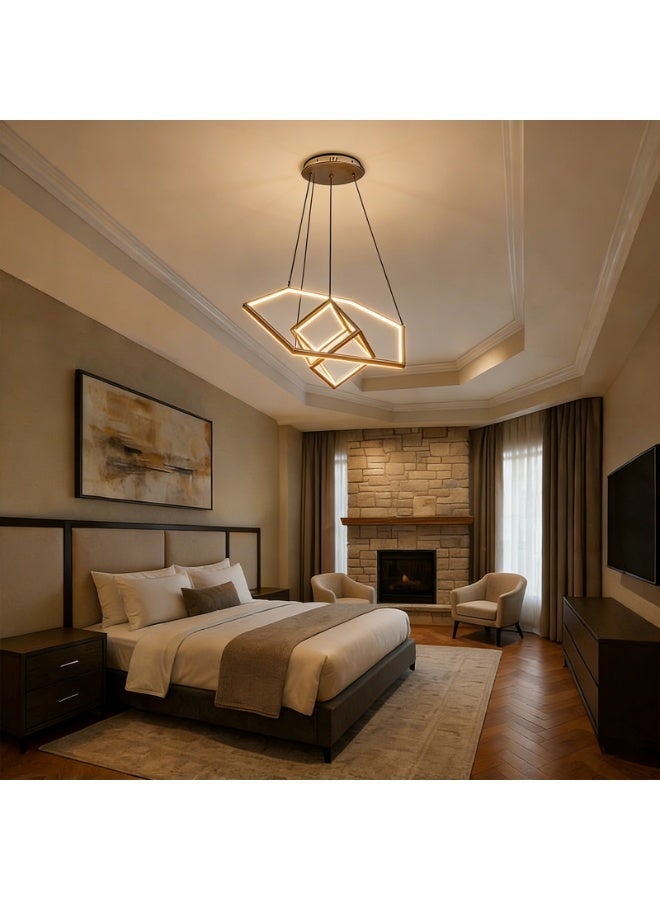 Geometric Art Modern Large Chandelier - Layered Irregular Frame, Adjustable Hanging Cord, 3000K Warm LED Light, Eye-Friendly and Glare-Free, High-Quality Metal Structure, Suitable For Various Occasions, Such As Living Room/Dining Room/Restaurant/Bedroom/Entryway/Hotel/Study-Create a warm home atmosphere - Image 5