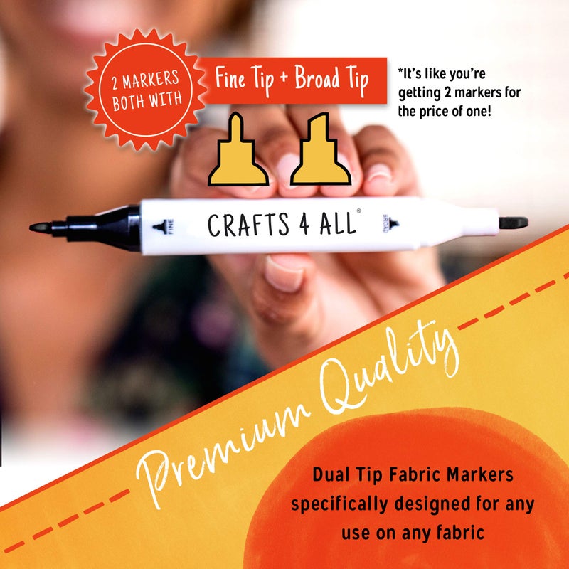 Crafts 4 ALL أقلام ماركر قماش 4 للجميع للملابس - عبوة من 2، أقلام قماش دائمة ذات طرفين - لا تتلاشى، أقلام ماركر قابلة للغسل في الغسالة لتزيين القماش - ماركر للغسيل، يمسح البقع بسهولة - Image 2