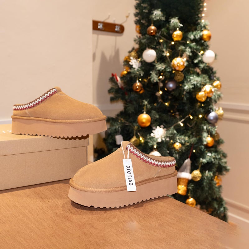 XIXITIAO Slippers for Women Suede Leather Platform Slippers Slip on Cozy Winter Womens House Slippers for Indoor Outdoor, pantuflas para mujer, Size 7.5(Brown) - Image 3