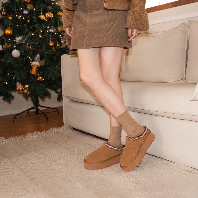 XIXITIAO Slippers for Women Suede Leather Platform Slippers Slip on Cozy Winter Womens House Slippers for Indoor Outdoor, pantuflas para mujer, Size 7.5(Brown) - Image 4