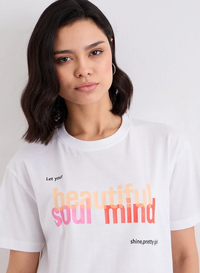 Styli Styli Slogan Print Round Neck T-Shirt