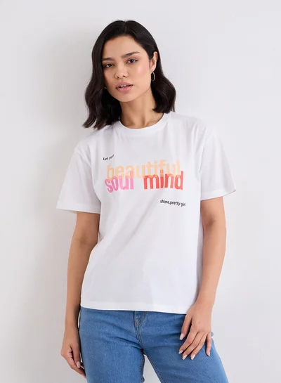 Styli Styli Slogan Print Round Neck T-Shirt