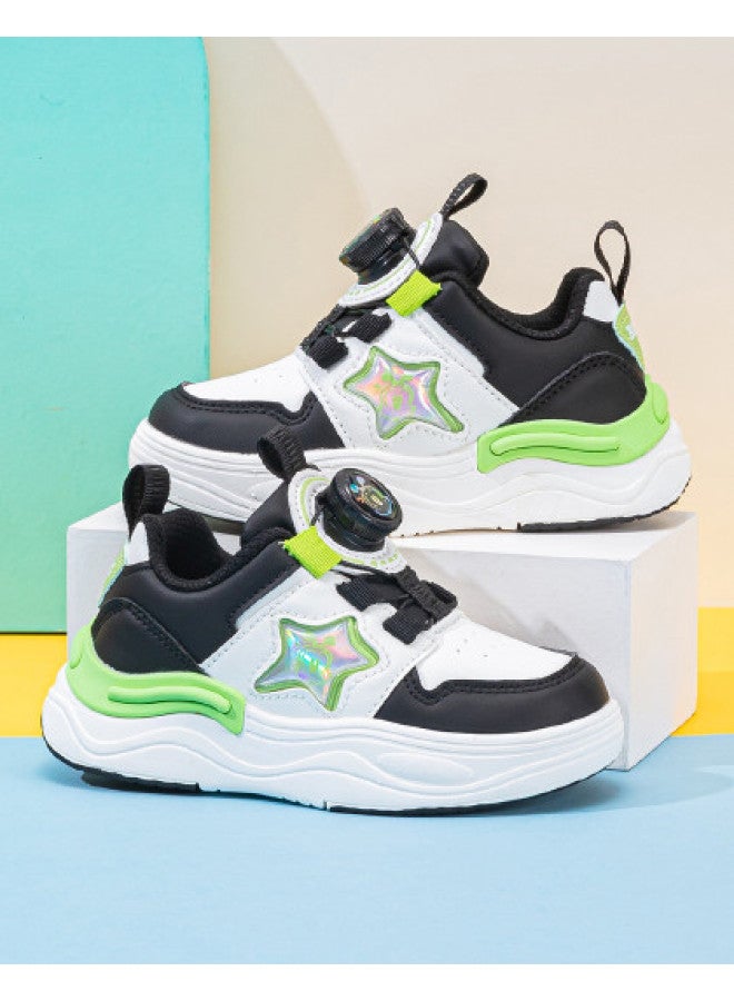 Babu Bean Knob Buckle Children's Casual Shoes】back-to-school Season Spring/autumn White Sneakers For Boys And Girls, Big Kids' Canvas Shoes, Sports Shoes - Image 1