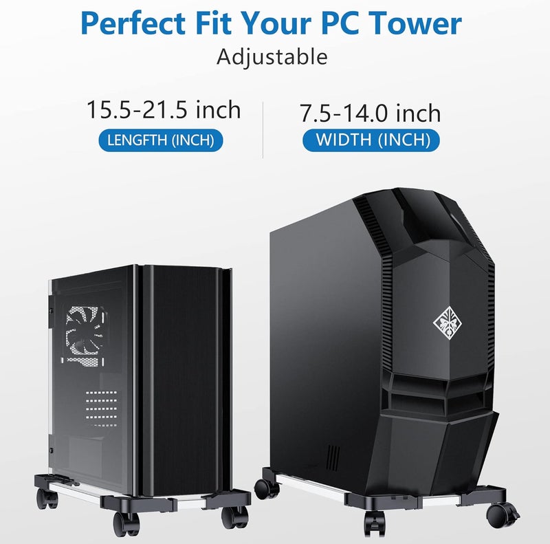 LABOBOLE Computer Tower Stand - Adjustable PC Stand for Most Desktop Towers - Elevate and Organize Your Desktop - Mobile CPU PC Holder Cart Riser Printer - Image 3