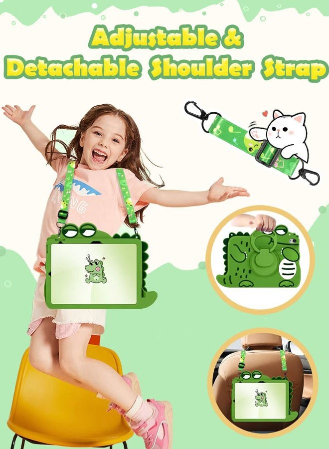 Wazzasoft for iPad 10th Generation Case 10.9 Inch Girls Cute Girls Boys Kawaii Cover Girly 3D Cartoon Women with Rotating Handle Stand & Strap Soft Silicon Green Funda for Apple iPad 10th Gen Cases - Image 3