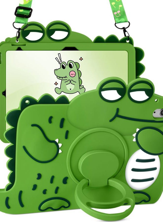 Wazzasoft for iPad 10th Generation Case 10.9 Inch Girls Cute Girls Boys Kawaii Cover Girly 3D Cartoon Women with Rotating Handle Stand & Strap Soft Silicon Green Funda for Apple iPad 10th Gen Cases - Image 1