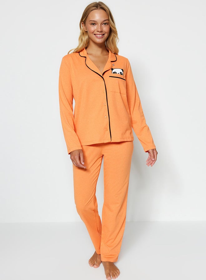 trendyol Orange Cotton Panda Printed Shirt-Pants Knitted Pajamas Set THMAW21PT0245  - Image 3