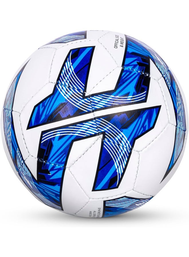 Vector X Premier Rubberised Hand Stitched Football – Size 5, Durable Soccer Ball for Training & Matches, White-Blue - Image 4