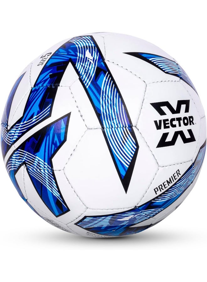 Vector X Premier Rubberised Hand Stitched Football – Size 5, Durable Soccer Ball for Training & Matches, White-Blue - Image 2