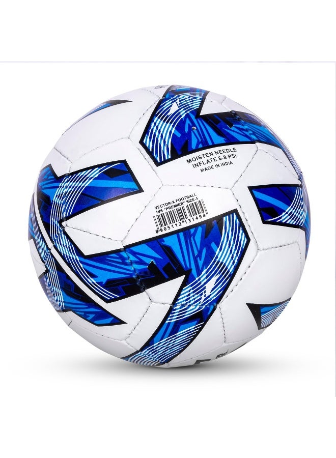Vector X Premier Rubberised Hand Stitched Football – Size 5, Durable Soccer Ball for Training & Matches, White-Blue - Image 3