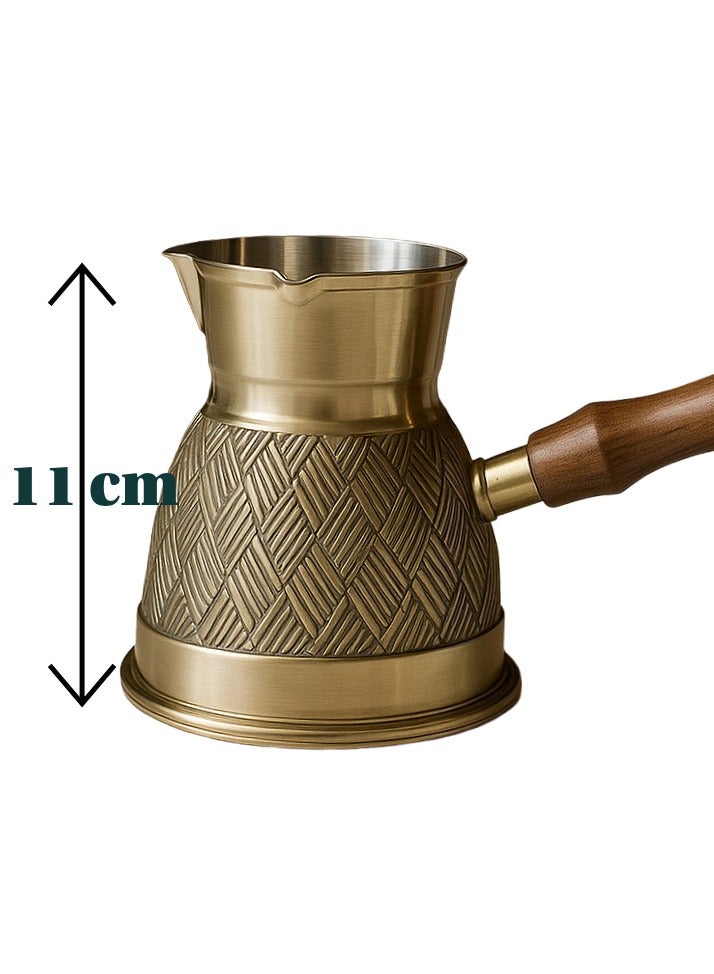 Royal Brass Turkish Coffee Warmer Coffee Pot with Wooden Handle Gold 11 cm - Image 2