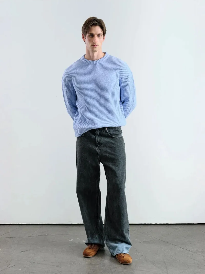 Giesto Maya Blue GIESTO Comfort Fit Ribbed Crew Neck Sweater for Men | Best Price UAE