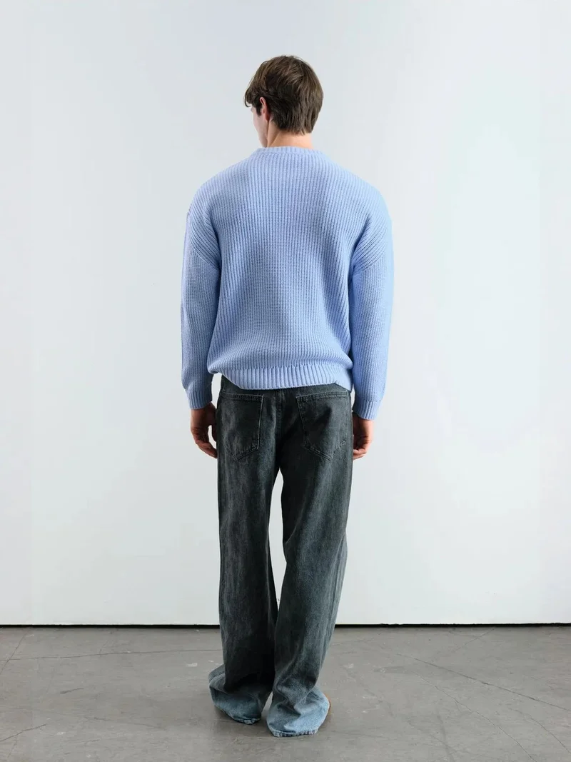 Giesto Maya Blue GIESTO Comfort Fit Ribbed Crew Neck Sweater for Men | Best Price UAE