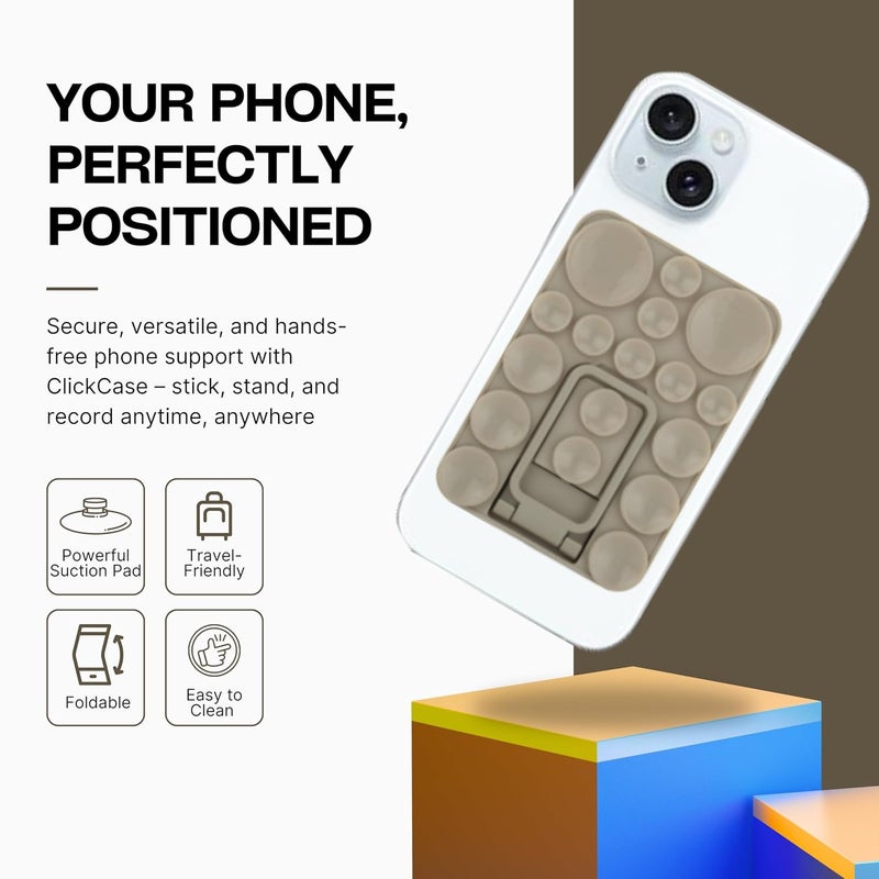 ClickCase قبضة هاتف سيليكون لاصقة 2 في 1 مع كوب شفط أكبر محدث وحامل للتركيب على أي هاتف محمول، يوفر خيارات تركيب متعددة للصور الذاتية، والمقاطع، وتسجيل الفيديو (رمادي) - Image 2