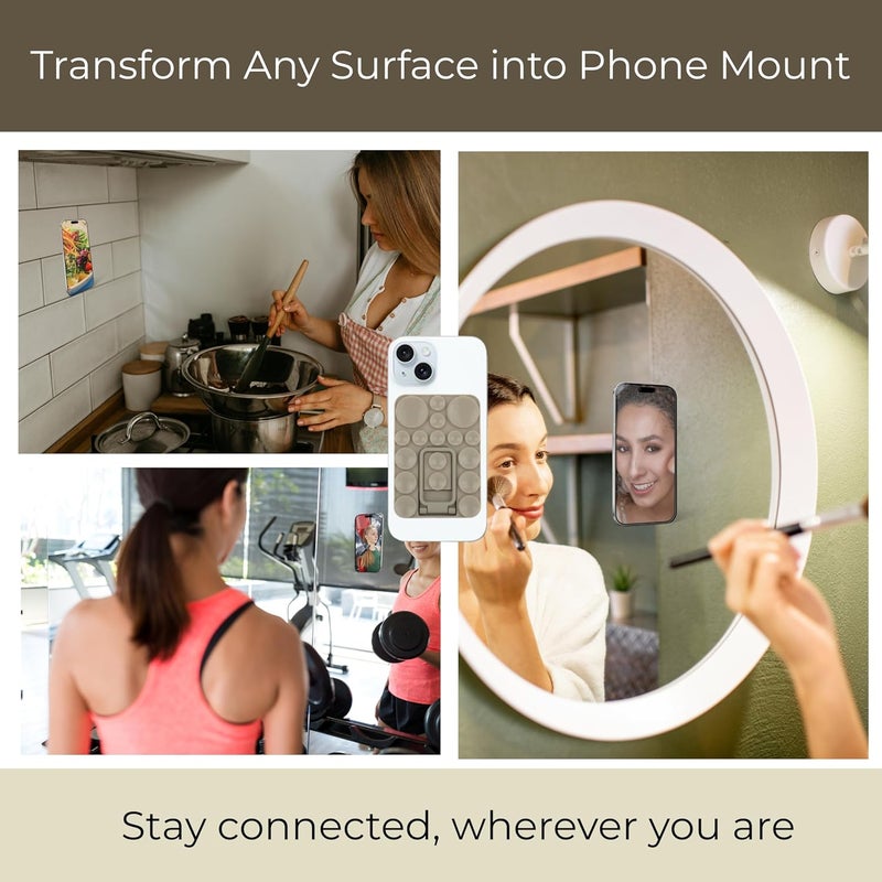 ClickCase قبضة هاتف سيليكون لاصقة 2 في 1 مع كوب شفط أكبر محدث وحامل للتركيب على أي هاتف محمول، يوفر خيارات تركيب متعددة للصور الذاتية، والمقاطع، وتسجيل الفيديو (رمادي) - Image 5