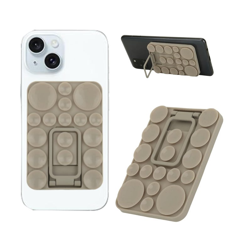 ClickCase قبضة هاتف سيليكون لاصقة 2 في 1 مع كوب شفط أكبر محدث وحامل للتركيب على أي هاتف محمول، يوفر خيارات تركيب متعددة للصور الذاتية، والمقاطع، وتسجيل الفيديو (رمادي) - Image 1