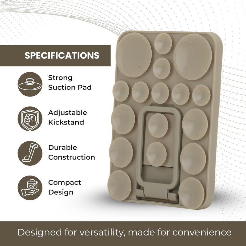 ClickCase قبضة هاتف سيليكون لاصقة 2 في 1 مع كوب شفط أكبر محدث وحامل للتركيب على أي هاتف محمول، يوفر خيارات تركيب متعددة للصور الذاتية، والمقاطع، وتسجيل الفيديو (رمادي) - Image 3