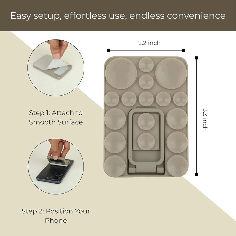 ClickCase قبضة هاتف سيليكون لاصقة 2 في 1 مع كوب شفط أكبر محدث وحامل للتركيب على أي هاتف محمول، يوفر خيارات تركيب متعددة للصور الذاتية، والمقاطع، وتسجيل الفيديو (رمادي) - Image 4