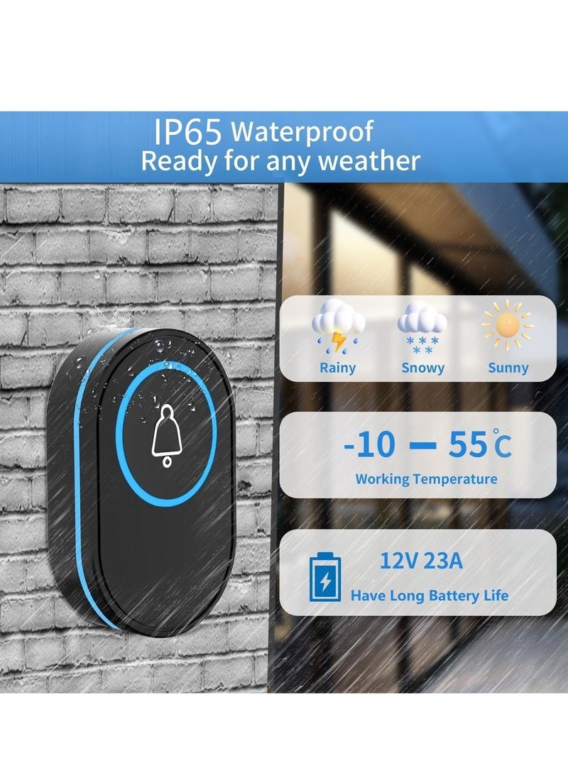 Y&D Wireless Doorbell, IP65 Waterproof Ring Doorbell with 39 Chimes, 5 Level Adjustable Volume, LED Flash, 150m Range Cordless Battery Operated Door Chime Kit Easy Install for Home School Office, Black  - Image 2