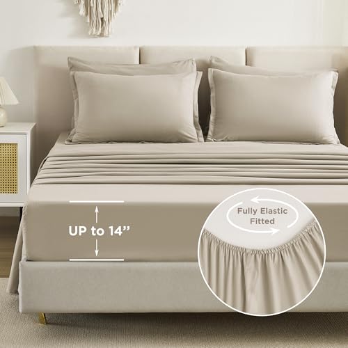 Litanika Super King Comforter Set Oatmeal - 7 Pieces Bed in a Bag Oversized King Bedding Comforter Sets, Solid Lightweight Bed Set with Comforter, Sheets, Pillowcases & Shams - Image 5