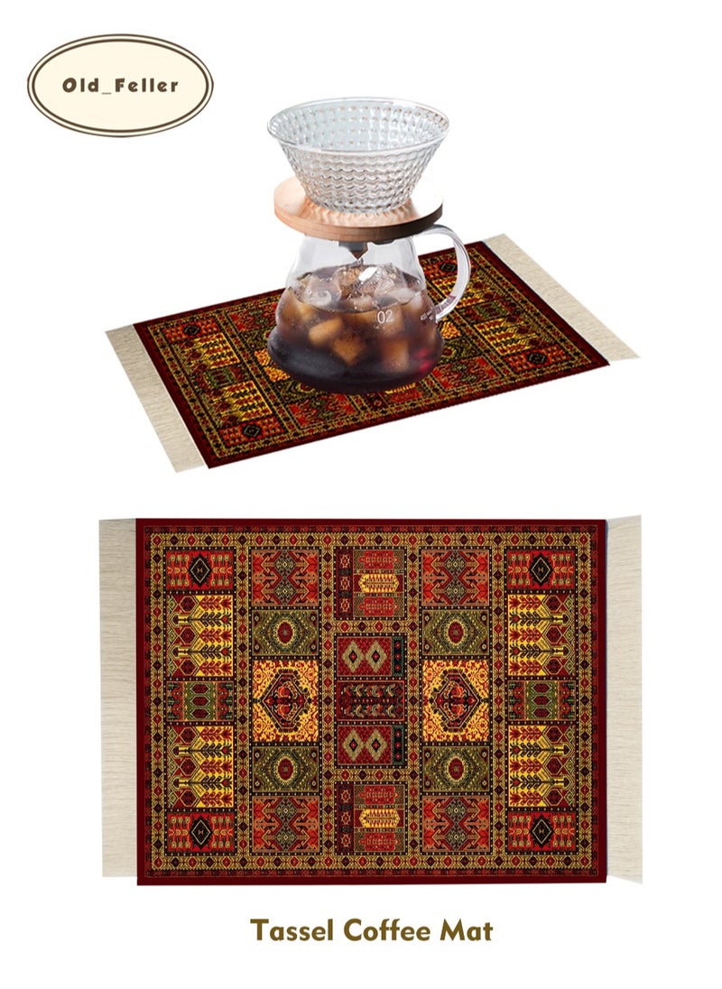 Old_Feller Vintage Tassel Coffee Mat, Coffee Cup Mat, Coffee Maker Mat, V60 Pour Over Coffee Mat, Table Mat, Mouse Pad 18*27cm  - Image 1